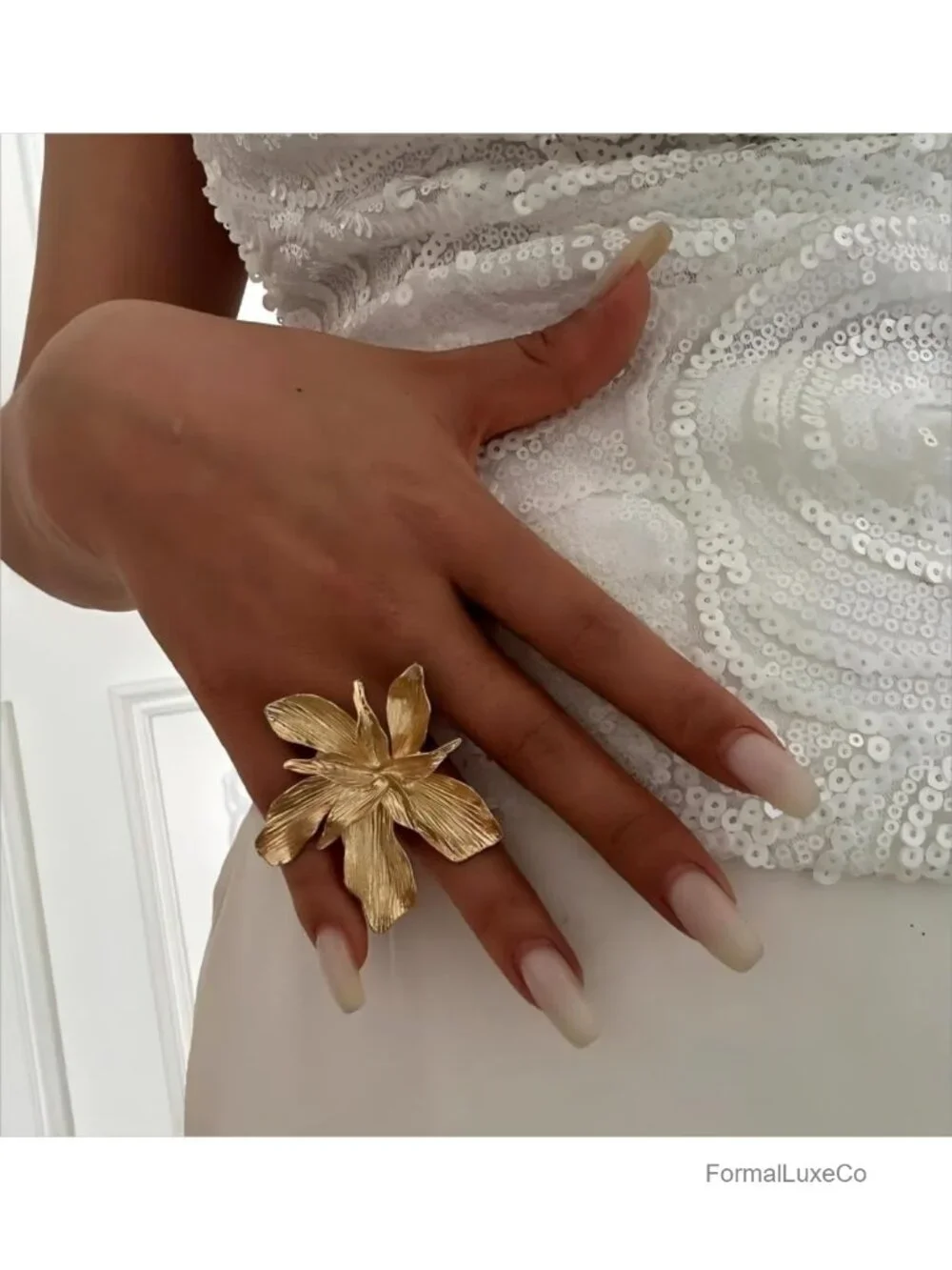 Oversized 3D Floral Statement Ring for Women Adjustable